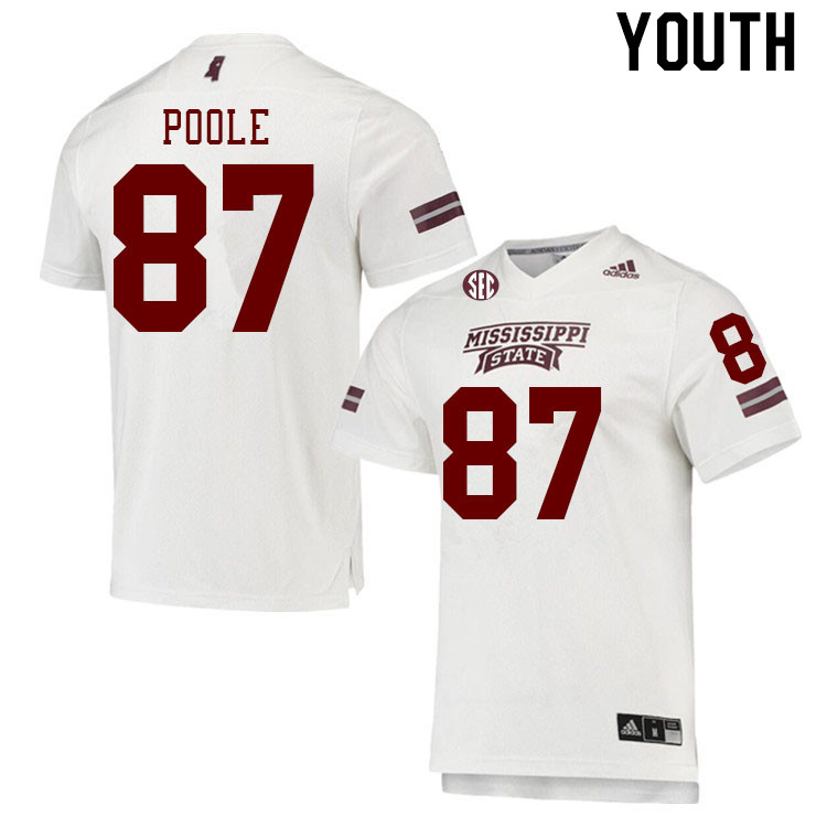 Youth #87 Nakai Poole Mississippi State Bulldogs College Football Jerseys Stitched Sale-White